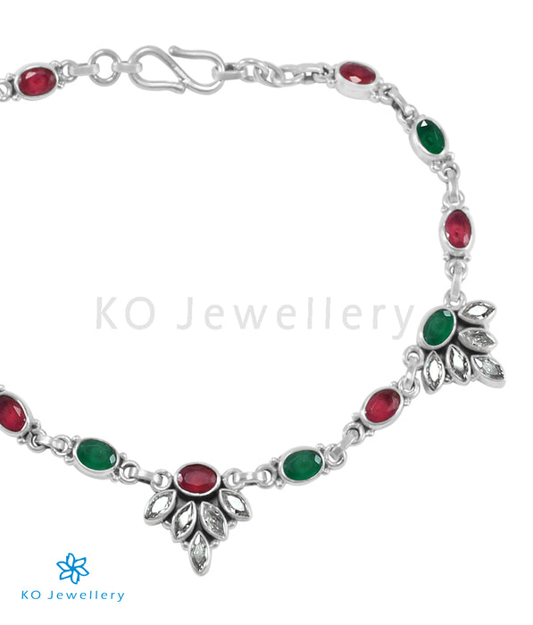 The Kamna Silver Gemstone Anklets (Red/Green)