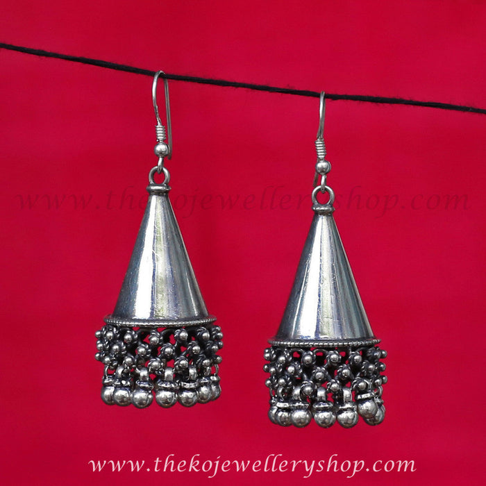 Hand crafted silver cone jhumka shop online