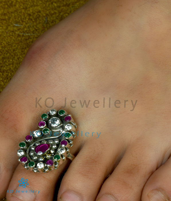 The Paisley Silver Toe-Rings (Red)
