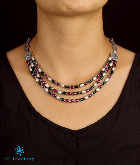 The Aparajita Silver Lakshmi Necklace (Multi-colour)