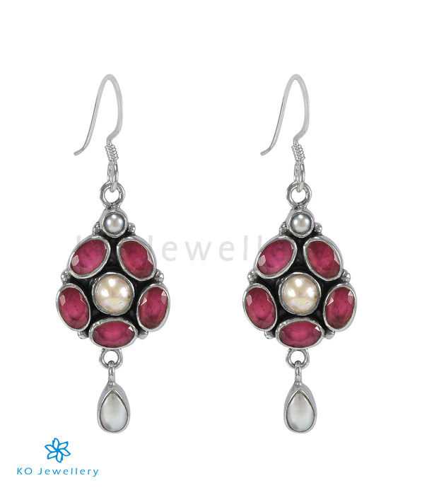 The Swar Silver Gemstone Earrings (Red/Pearl)