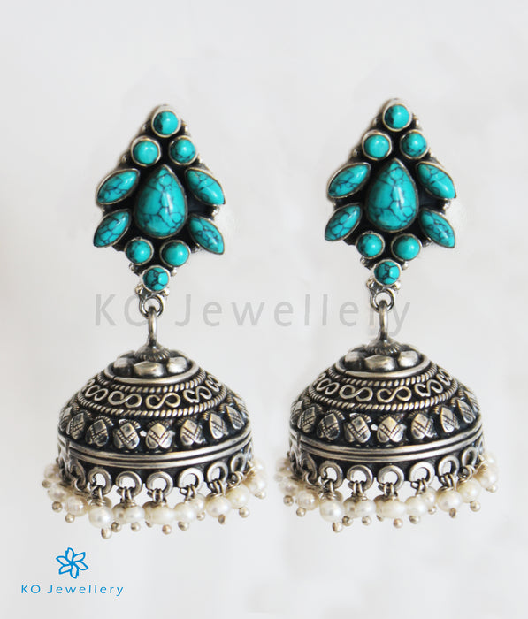 The Vasudha Silver Gemstone Jhumka (Turquoise)