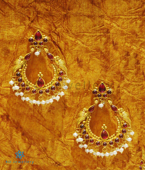 The Ramyati Silver Peacock Earrings(Red)