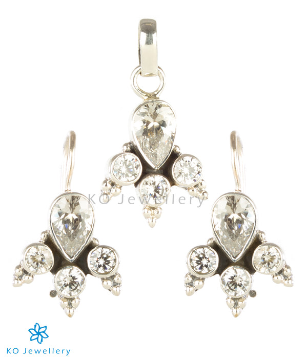 White zircon and silver pendant set online shopping India