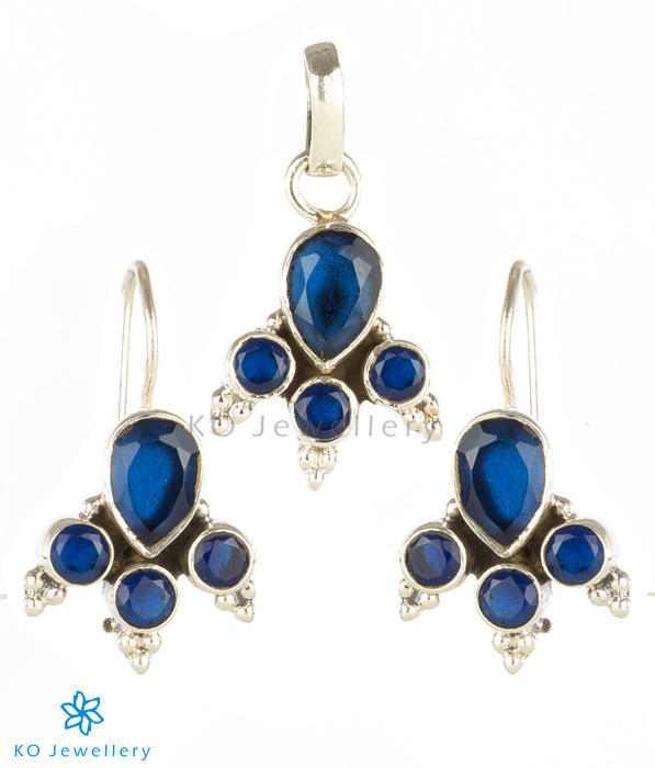 The Neha Silver Gemstone Pendant Set(Blue)