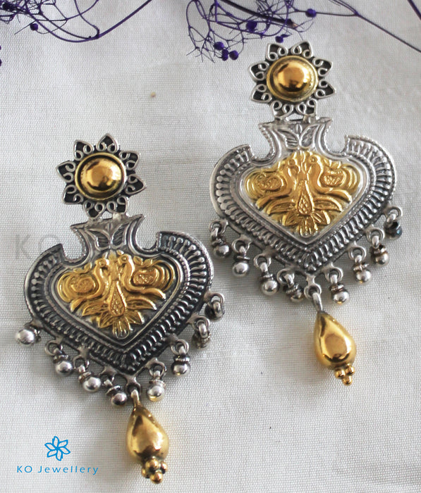 The Dhvajin Silver Peacock Earrings (Two-Tone)
