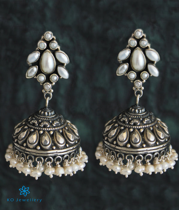 The Vasudha Silver Gemstone Jhumka (Pearl)