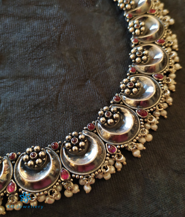 The Mahika Silver Kempu Necklace (Red/Oxidised)
