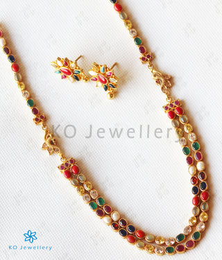 The Dyut Silver Navaratna Peacock Necklace(2 Layers)