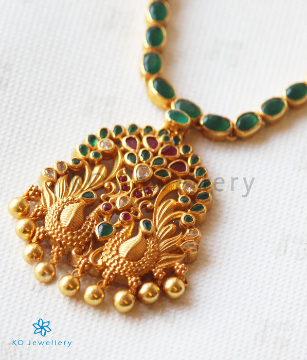The Abhaya Silver Kempu Necklace(Green)