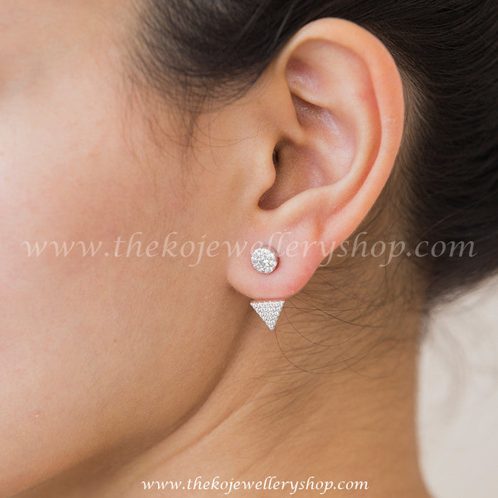 The Geometric Silver Front & Back Earrings (2 tone)