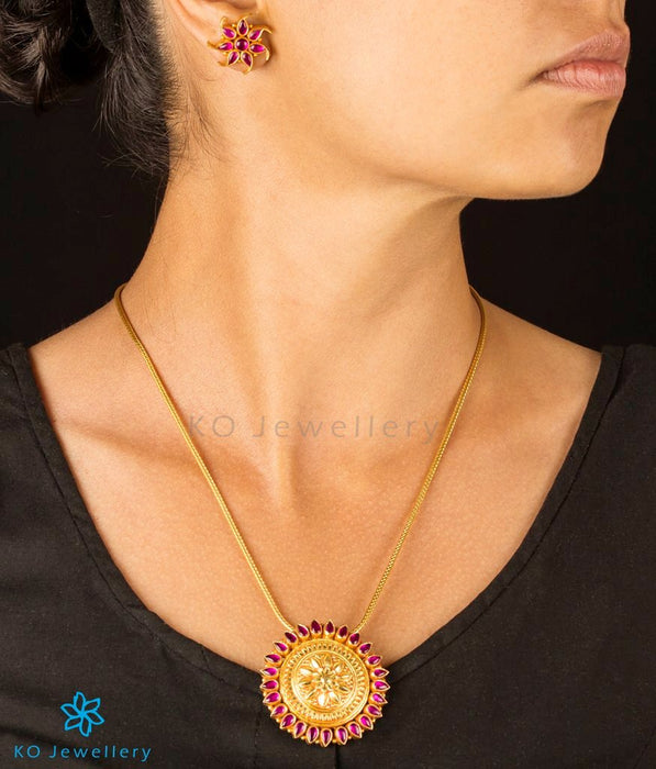 Purchase gold plated long necklace with circular pendant