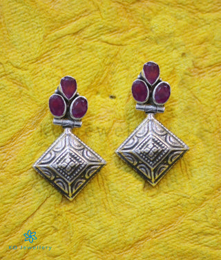 The Rangoli Silver Gemstone Earrings (Red)