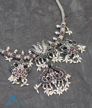 The Utpala Silver Peacock Kempu Necklace