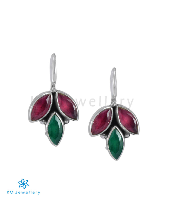 The Mrinal Silver Gemstone Earrings (Green/Red)