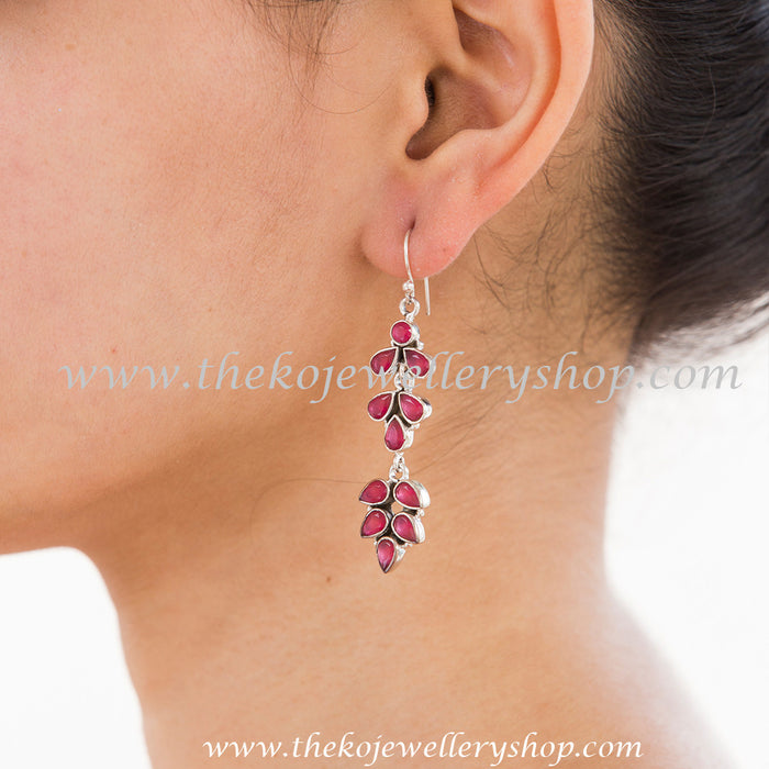 Hand crafted silver red gemstone earrings shop online