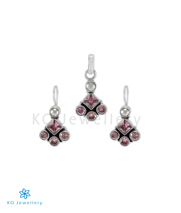 The Megh Silver Gemstone Pendant Set (Pink)
