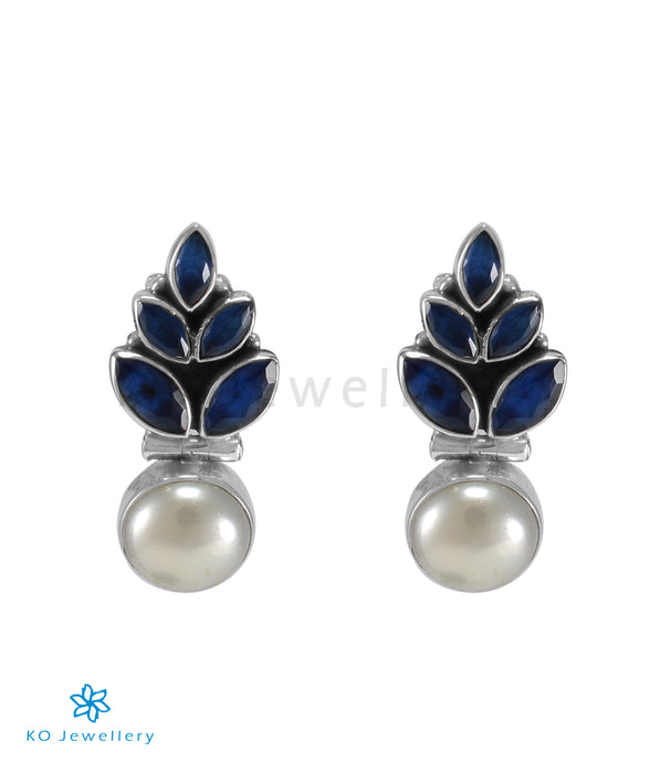 The Mridula Silver Gemstone Earrings (Dark Blue)