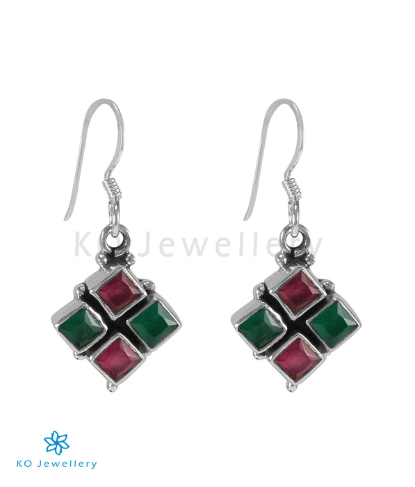 The Sahaj Silver Gemstone Earrings (Green/Red)