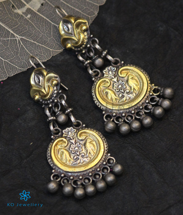 The Suka Silver Parrot Earrings (Two-tone)
