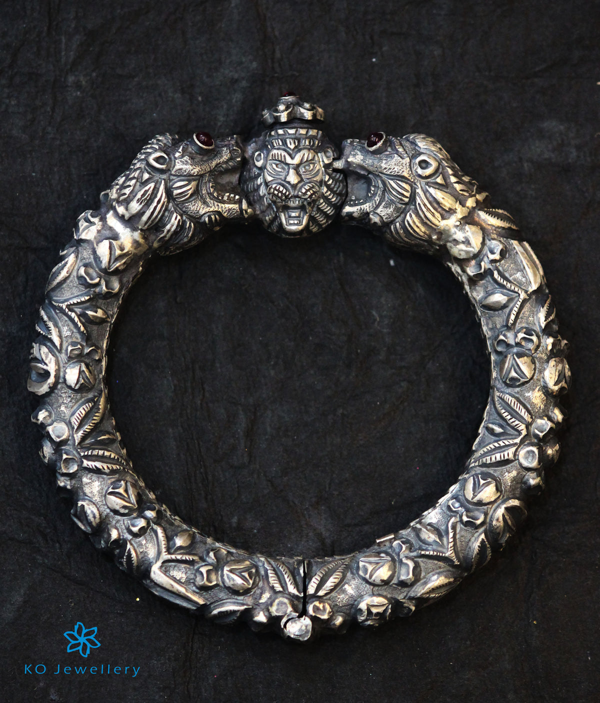 The Simha Antique Silver Kada Oxidised