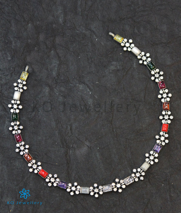 The Yajata Silver Navratna Necklace (Square/Oxidised)