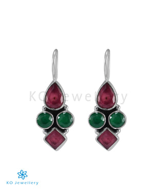 The Lalit Silver Gemstone Earrings (Red/Green)