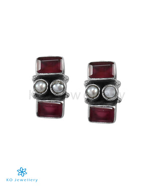 The Marva Silver Gemstone Earrings (Red)