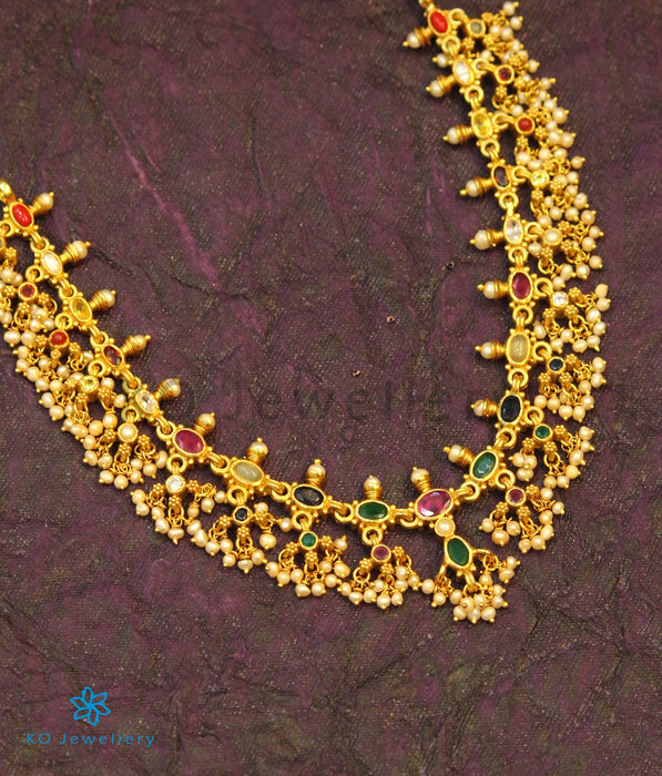 The Pratyusha Silver Navratna Necklace (Round Pearls)
