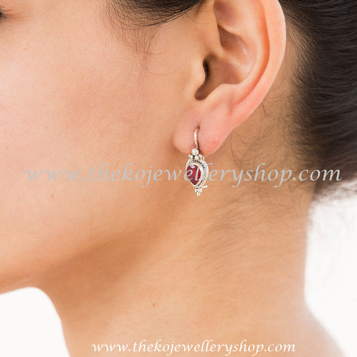 red stone silver earrings for women shop online