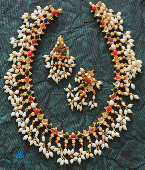 The Prerna Silver Navratna Necklace (Long)