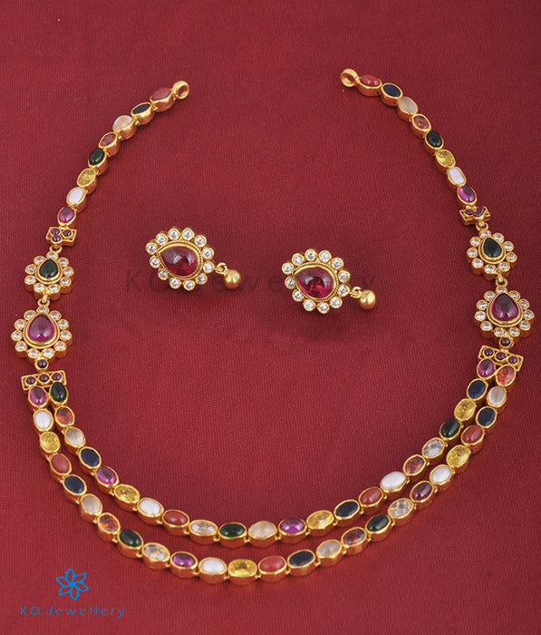 The Navarathnalu Silver Necklace(2 Layers)