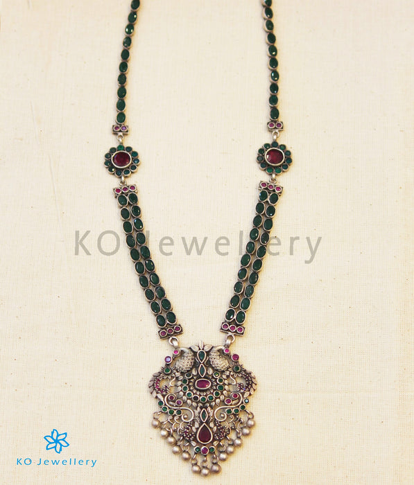 The Madhurya Silver Peacock Kempu Necklace (Oxidised)
