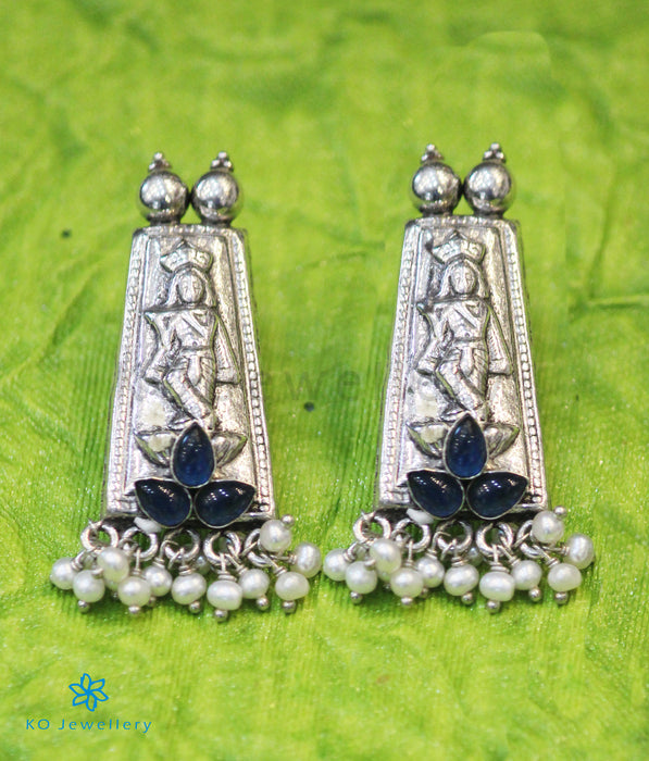 The Avyukta Silver Krishna Earrings (Blue)