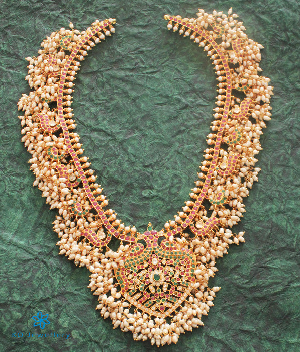 The Vrushali Silver Guttapusalu Peacock Necklace