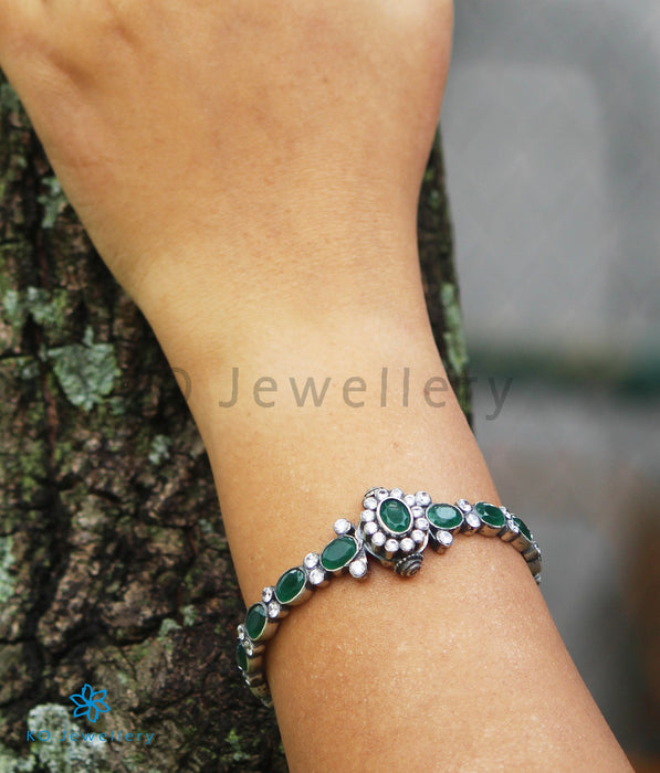 The Harini Silver Kemp Bracelet (Green/Oxidised/Size 2.2/2.4/2.6/2.8)