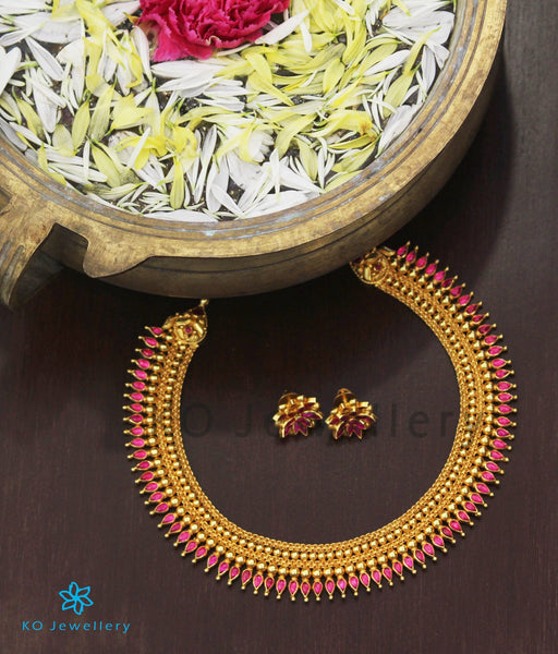 Gold plated pure silver traditional choker set with kempu stones