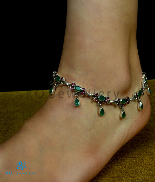 The Sia Silver Gemstone Anklets (Red/Green)