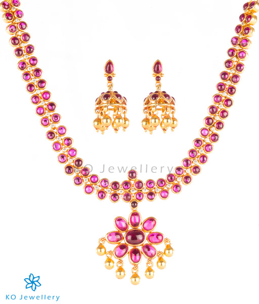 Gold plated silver jewellery kempu necklace set 