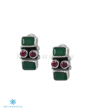 The Marva Silver Gemstone Earrings (Red/Green)