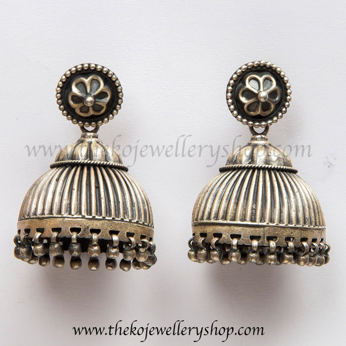 Hand crafted oxidised silver jhumka shop online
