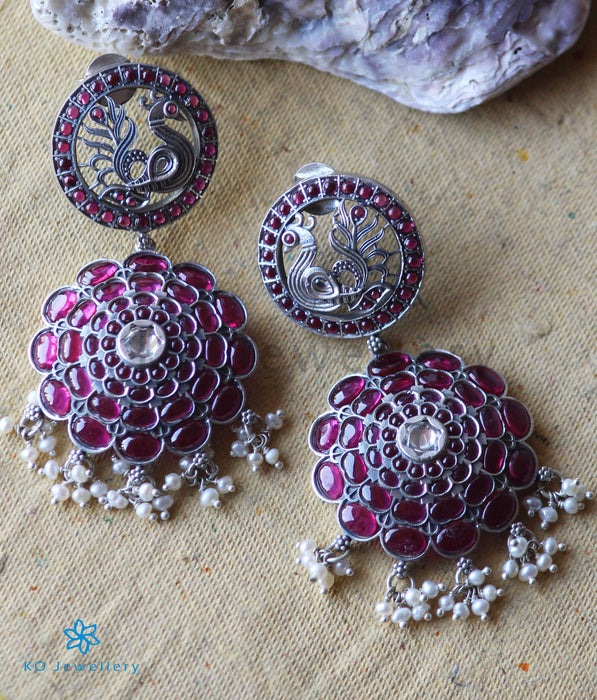 The Mithya Silver Peacock Earrings(Oxidised)