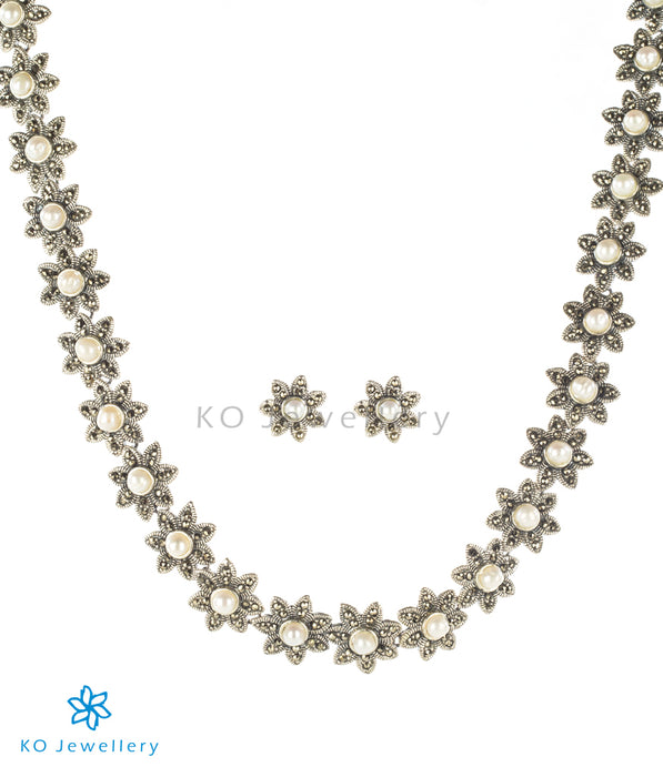 Swiss marcasite and pearl elegant necklace set