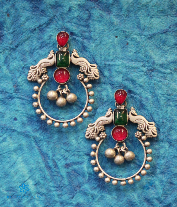 The Nabin Silver Peacock Earrings (Red/Green)