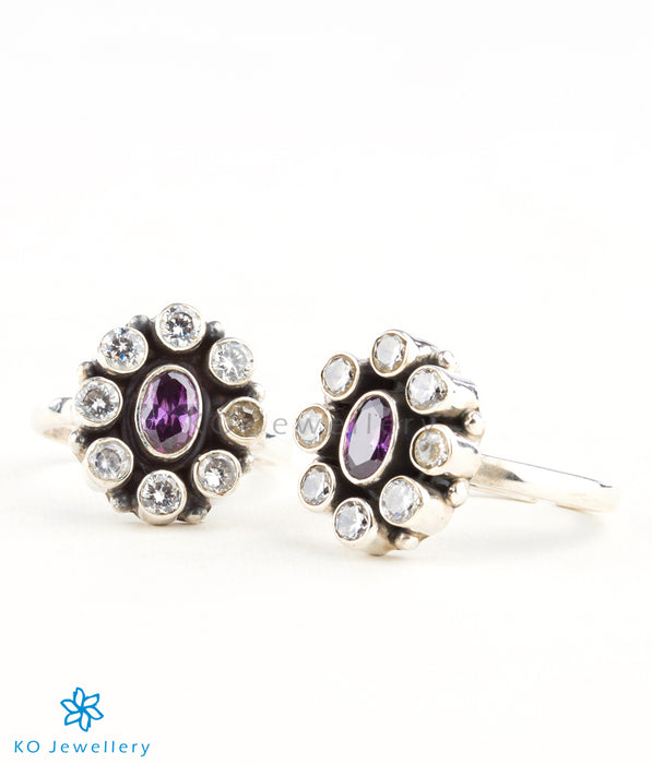 Silver toe rings with real gemstones handmade in India