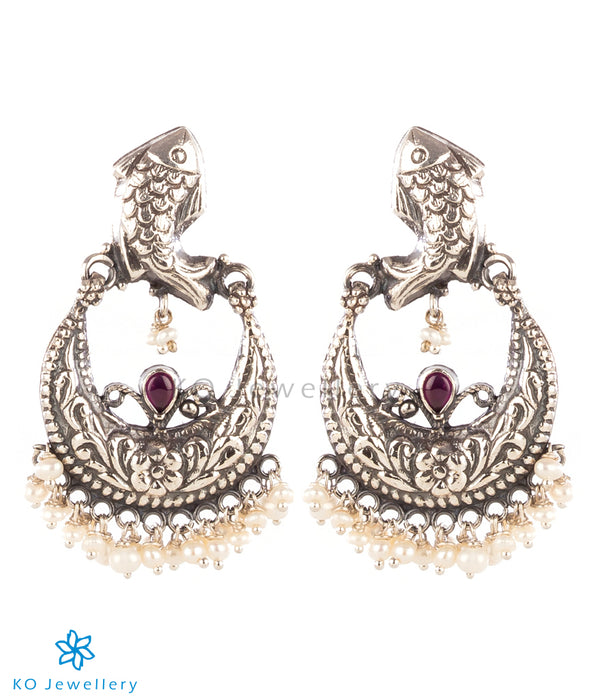 The Matsya Silver Chand Bali Earrings(Oxidised)