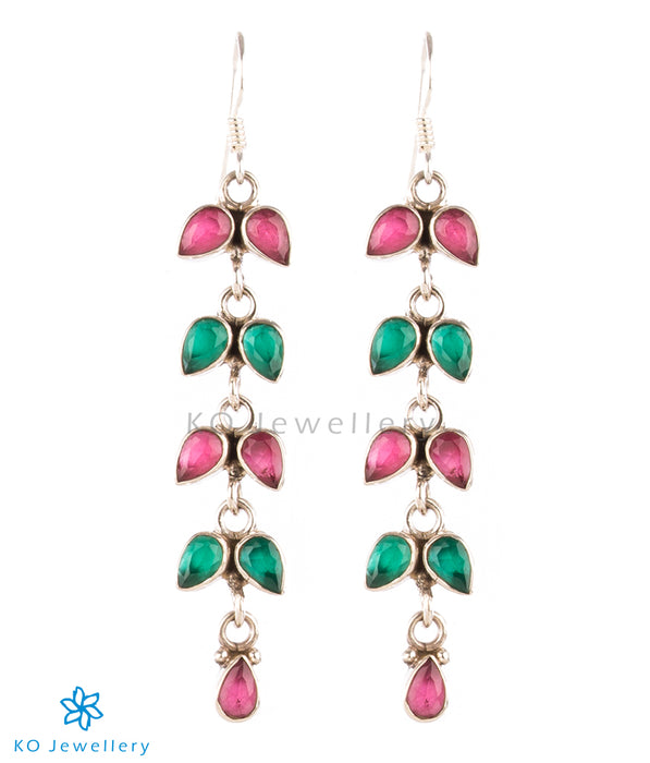The Shiuli Silver Gemstone Earrings- (Red/Green)
