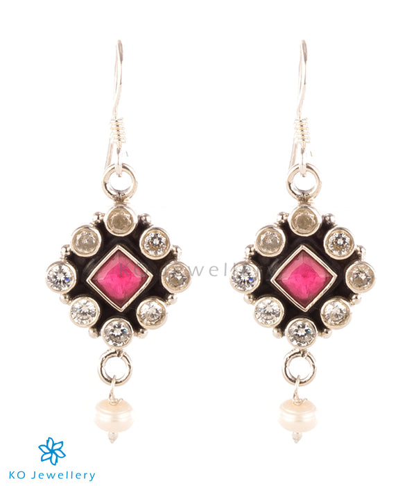The Pranati Silver Gemstone Earrings (Red/Pearl)