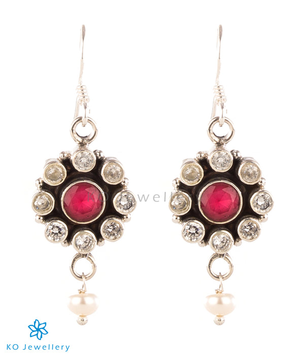 The Pujita Silver Gemstone Earrings (Red/Pearl)