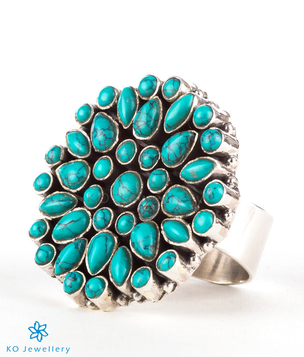 The Yukti Silver Gemstone Cocktail Finger-ring(Turquoise)